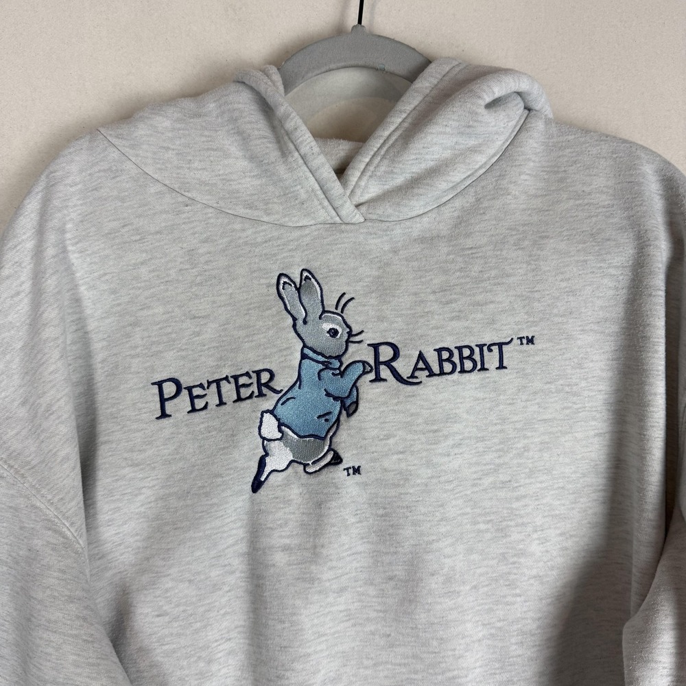 Beatrix Potter Hoodie Mens Medium Gray Fleece Peter Rabbit Embroidered Graphic - Picture 3 of 11